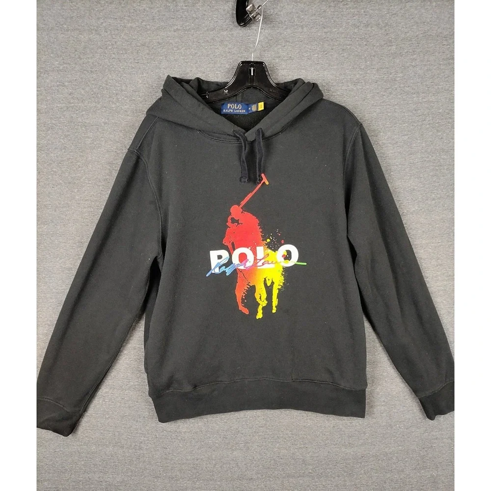 Polo Ralph Lauren Mens Hoodie M Black Big Pony Graphic Preppy Casual Street